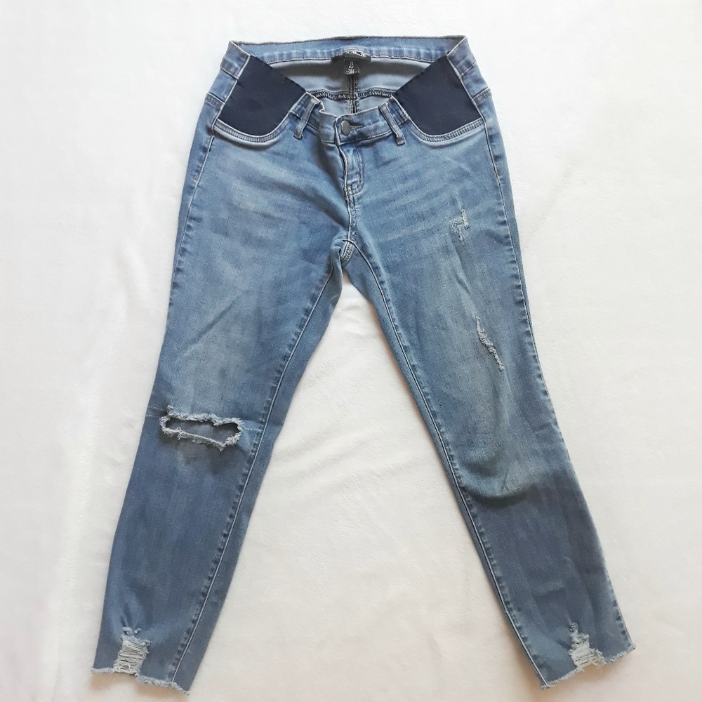 Indigo Blue Distressed Skinny Crop Maternity Jean